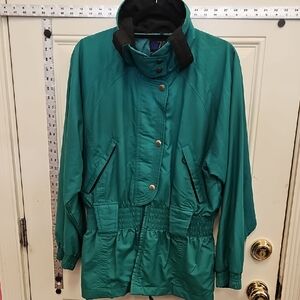 Women's, Vintage, Retro, 90s, 80s, Teal Puffer, Jacket, Elastic, Snow, Ski,